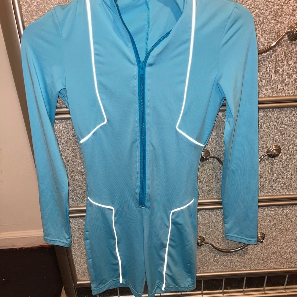Blue jumpsuit tight fitted short